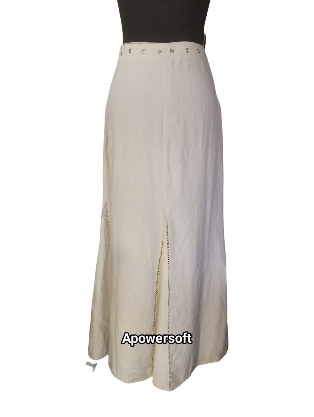 Classic Cream Linen Maxi Skirt with Button Waist